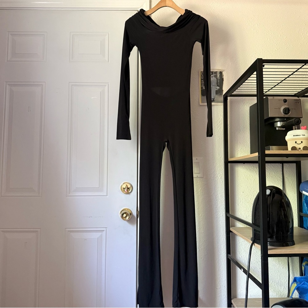 EGO Australia black knit bodycon stretchy off shoulder jumpsuit